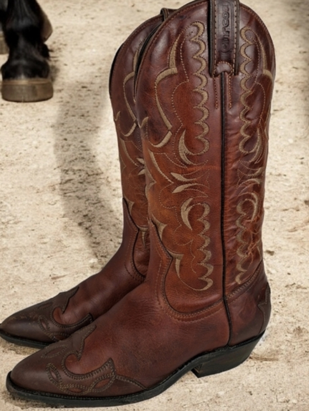 Boulet Embroidered Leather 2 Tones Brown Cowboy Western Boots Size 5